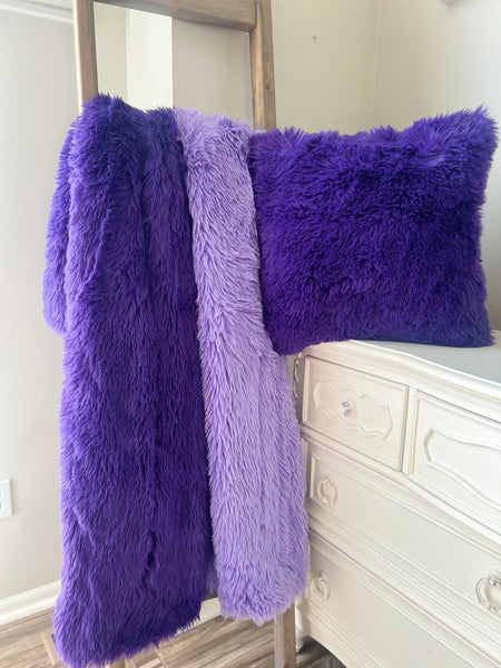 58”x60” Purple & Lavender Dreamy Fur + Purple 20”x20” Throw Pillow