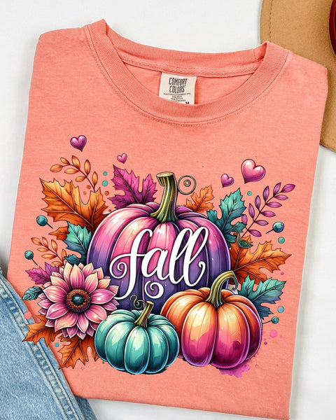 Stephanie’s Listing- 3XL Terracotta Comfort Colors Tee With Fall Floral Pumpkins Print