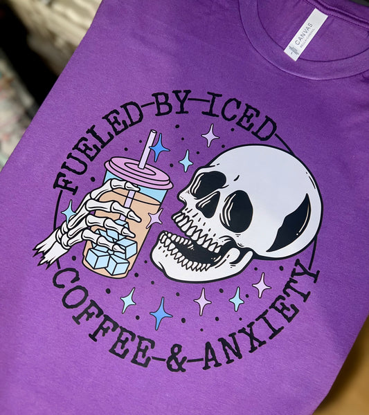Fuel by Iced coffee & anxiety print- Purple Bella & Canvas Size Large