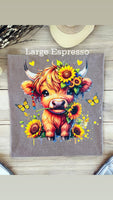 Large Espresso Comfort Colors T-Shirt & Sunflower Cow