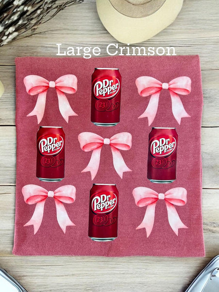 Large Comfort Colors Crimson T-Shirt With Dr Pepper/Bows Print