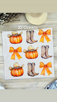 XL Comfort Colors Ivory T-Shirt With Pumpkins, Bows & Boots