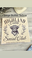 Large Comfort Colors Butter Yellow Highland Cattle Print