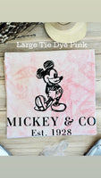 Large Pink Tie-Dye Comfort Colors T-Shirr With Mickey & Co. Print