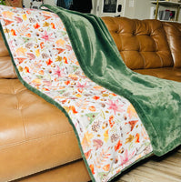 Throw Size- Fall Gnomes Print & Forest Green Encore