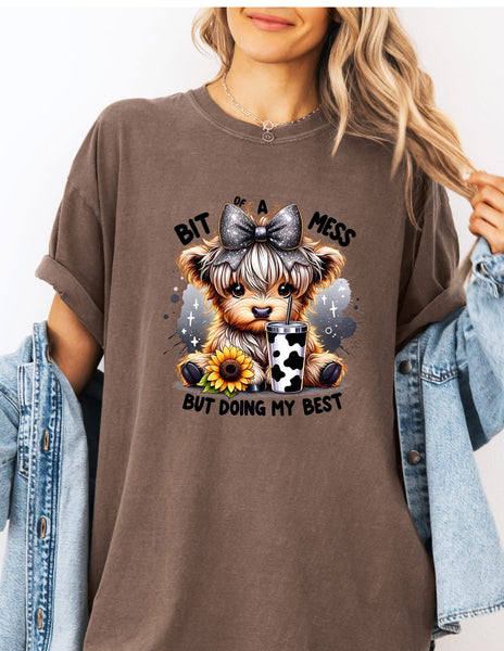 Espresso comfort colors tee and highland cow print