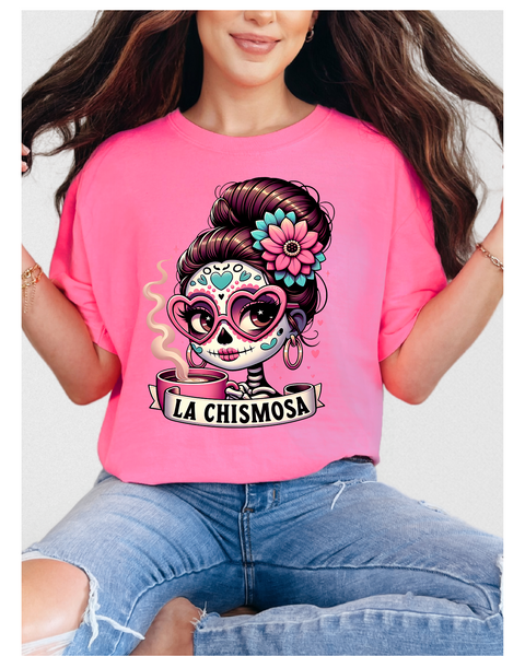 Comfort Colors Neon Pink T-Shirt La Chismosa Calavera