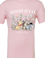 Soft Pink Bella & Canvas T-Shirt with Pooh Print & Sand Gildan Sweatshirt with Pooh design