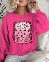 Hot Pink Gildan Heavy Blend Crewneck Sweatshirt With Hello Fall Pink Pumpkins