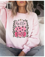 Baby Pink Gildan Heavy Blend Crewneck Sweatshirt With Hello Fall Pink Pumpkins