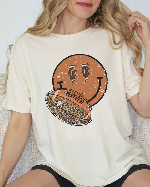 Comfort Colors  Ivory T-Shirt |Football |Smiley Face | Leopard