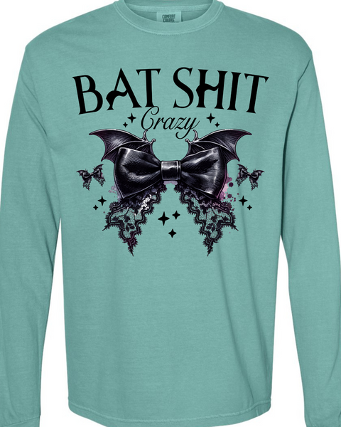 Custom Order- Seafom Green Long Sleeve Comfort Colors Tee With Bat S Crazy Print