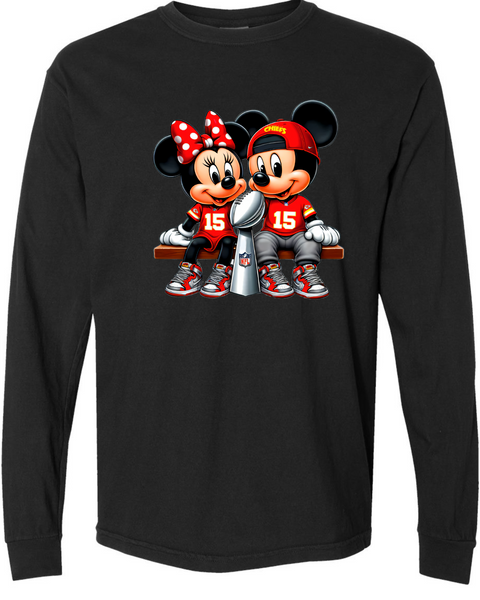 Linda's listing- Size Small Comfort colors Long Sleeve Tee|Black Color|Mickey Mouse & Minnie| Chiefs