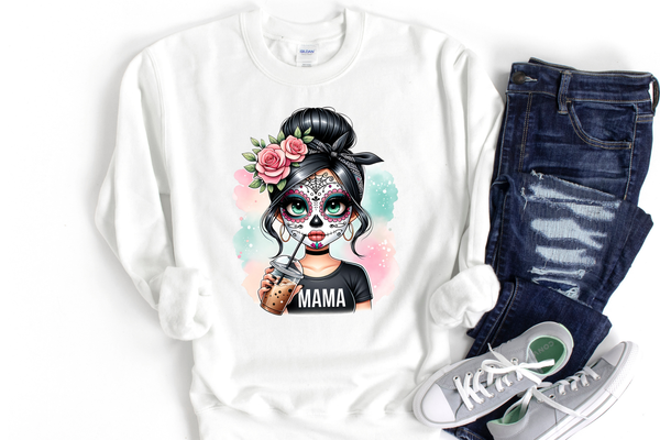 Gildan Crewneck Sweatshirt- MAMA Sugar Skull Girl